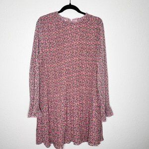 Melloday Micro-Pleat Crinkle Long Sleeve Ruffle Swing Dress